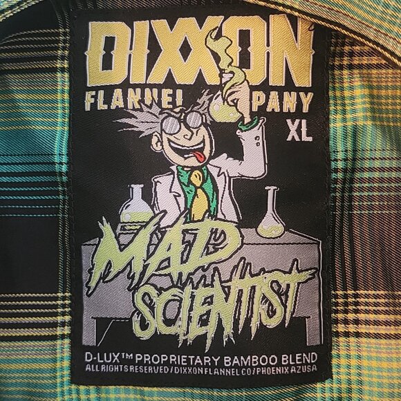 Dixxon Flannel Co Shirt Mens XL Green Black Plaid Mad Scientist Bamboo Button Up - Picture 5 of 10
